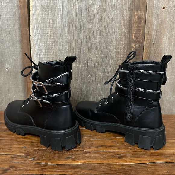 Mari A. Jordin Combat Boots Zip On Side with Ankle Strap Black Size 8.5 Women’s - Picture 4 of 17